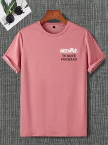 Manfinity EMRG Áo thun nam Lá thư Đường phố - Màu Hồng  San hô - Xem 2