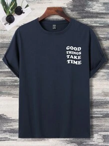 Manfinity EMRG Áo thun nam Hoa Slogan Giải trí - Màu xanh hải quân - Xem 2