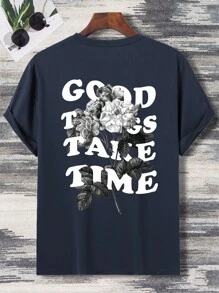 Manfinity EMRG Áo thun nam Hoa Slogan Giải trí - Màu xanh hải quân - Xem 3