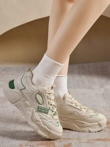 女士繫帶老爹鞋裝飾帶字母標籤 - 米色 - 查看 1