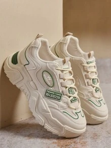 女士繫帶老爹鞋裝飾帶字母標籤 - 米色 - 查看 5