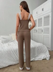 Bộ đồ ngủ Nữ Tương phản ren Khối Màu - Màu nâu  Mocha - Xem 2