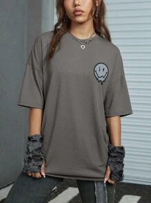ROMWE Street Life Slogan Graphic Oversized Tee - Grey - View 2
