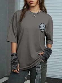 ROMWE Street Life Slogan Graphic Oversized Tee - Grey - View 3