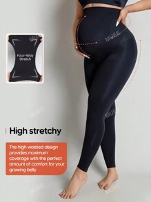 Maternity High Waisted Belly Support Leggings With Expandable Belly Panel