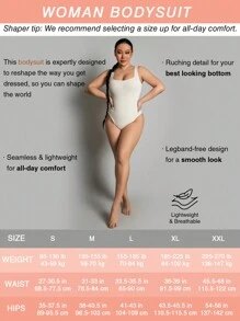 女士纯色罗纹无缝塑身连体衣，休闲夏季优雅款 - 米色 - 查看 6