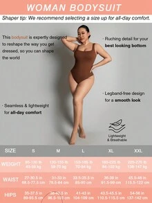 Solid Scoop Neck Tank Bodysuit - Coffee Brown - View 6