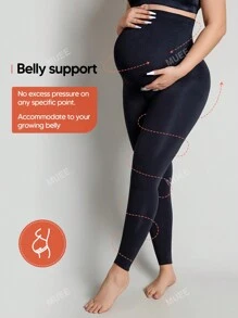 Maternity High Waisted Belly Support Leggings With Expandable Belly Panel