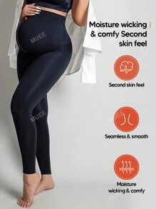 Maternity High Waisted Belly Support Leggings With Expandable Belly Panel
