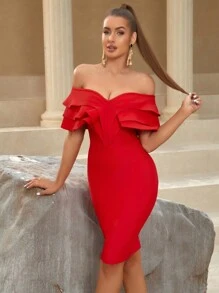 Đầm Dây kéo màu trơn Hấp dẫn - Đỏ - Xem 1