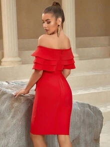 Đầm Dây kéo màu trơn Hấp dẫn - Đỏ - Xem 2