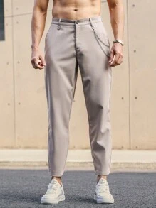 Manfinity Mode Men Chain Detail Slant Pocket Suit Trousers - Khaki - View 1
