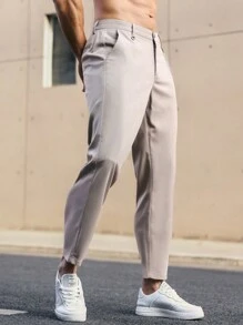 Manfinity Mode Men Chain Detail Slant Pocket Suit Trousers - Khaki - View 4