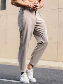 Manfinity Mode Men Chain Detail Slant Pocket Suit Trousers - Khaki - View 6