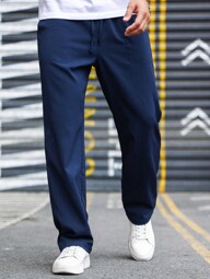 Manfinity Homme 宽松男士斜口袋直筒裤宽松长裤纯色皇家蓝外出装，适合秋季