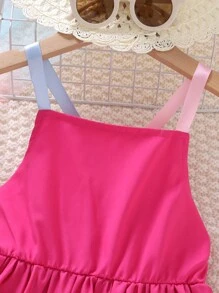 SHEIN 小女童彩虹&雲朵圖案吊帶連衣裙 - 玫紅色 - 查看 4