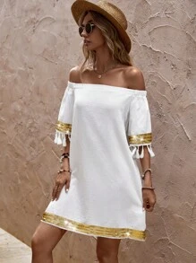 EMERY ROSE Boho Kleurblok Jurk Rand