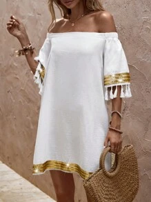 EMERY ROSE Boho Kleurblok Jurk Rand