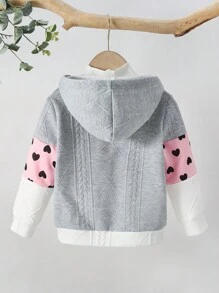SHEIN 年輕女孩1入組心形拼布拉鍊衛衣，適用於秋冬季節 - 灰色 - 查看 2