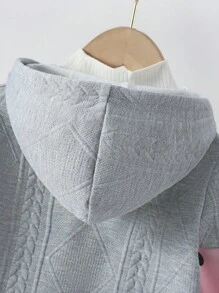 SHEIN 年輕女孩1入組心形拼布拉鍊衛衣，適用於秋冬季節 - 灰色 - 查看 5