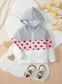 SHEIN 年輕女孩1入組心形拼布拉鍊衛衣，適用於秋冬季節 - 灰色 - 查看 6