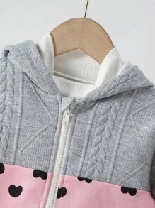 SHEIN 年輕女孩1入組心形拼布拉鍊衛衣，適用於秋冬季節 - 灰色 - 查看 7