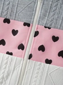 SHEIN 年輕女孩1入組心形拼布拉鍊衛衣，適用於秋冬季節 - 灰色 - 查看 8