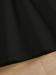 SHEIN Young Girl Striped Sleeveless Casual Dress With Lapel, Buttoned Front, Ribbed Waist And Bow Decor, Simple & Comfortable Summer Outfit - Black - View 5