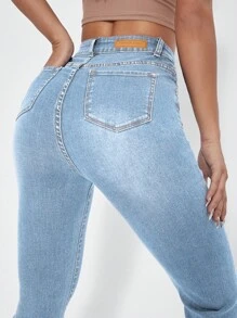 SHEIN EZwear High Waist Flare Leg Jeans - Light Wash - View 2