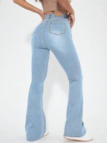 SHEIN EZwear High Waist Flare Leg Jeans - Light Wash - View 4