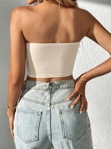 SHEIN Tall Solid Crop Tube Top - Khaki - View 2