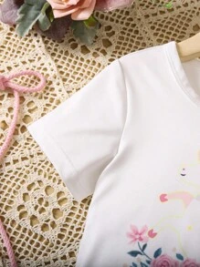 SHEIN 女小童獨角獸和印花T恤和緊身褲 - 黑與白 - 查看 3