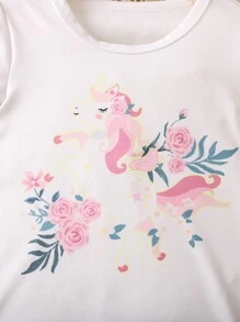 SHEIN 女小童獨角獸和印花T恤和緊身褲 - 黑與白 - 查看 4