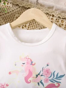 SHEIN 女小童獨角獸和印花T恤和緊身褲 - 黑與白 - 查看 5