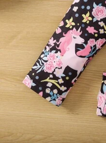 SHEIN 女小童獨角獸和印花T恤和緊身褲 - 黑與白 - 查看 6