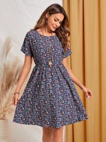 EMERY ROSE Ditsy Floral Print Slant Pocket Dress - Multicolor - View 4