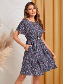 EMERY ROSE Ditsy Floral Print Slant Pocket Dress - Multicolor - View 6