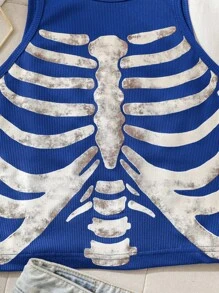 INAWLY 骷髅圖案背心上衣 - 藍色 - 查看 4