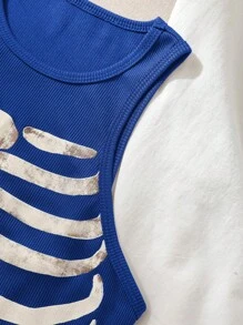 INAWLY 骷髅圖案背心上衣 - 藍色 - 查看 6