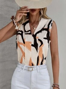 SHEIN Clasi 圖案印花無袖襯衫 - 彩色 - 查看 4