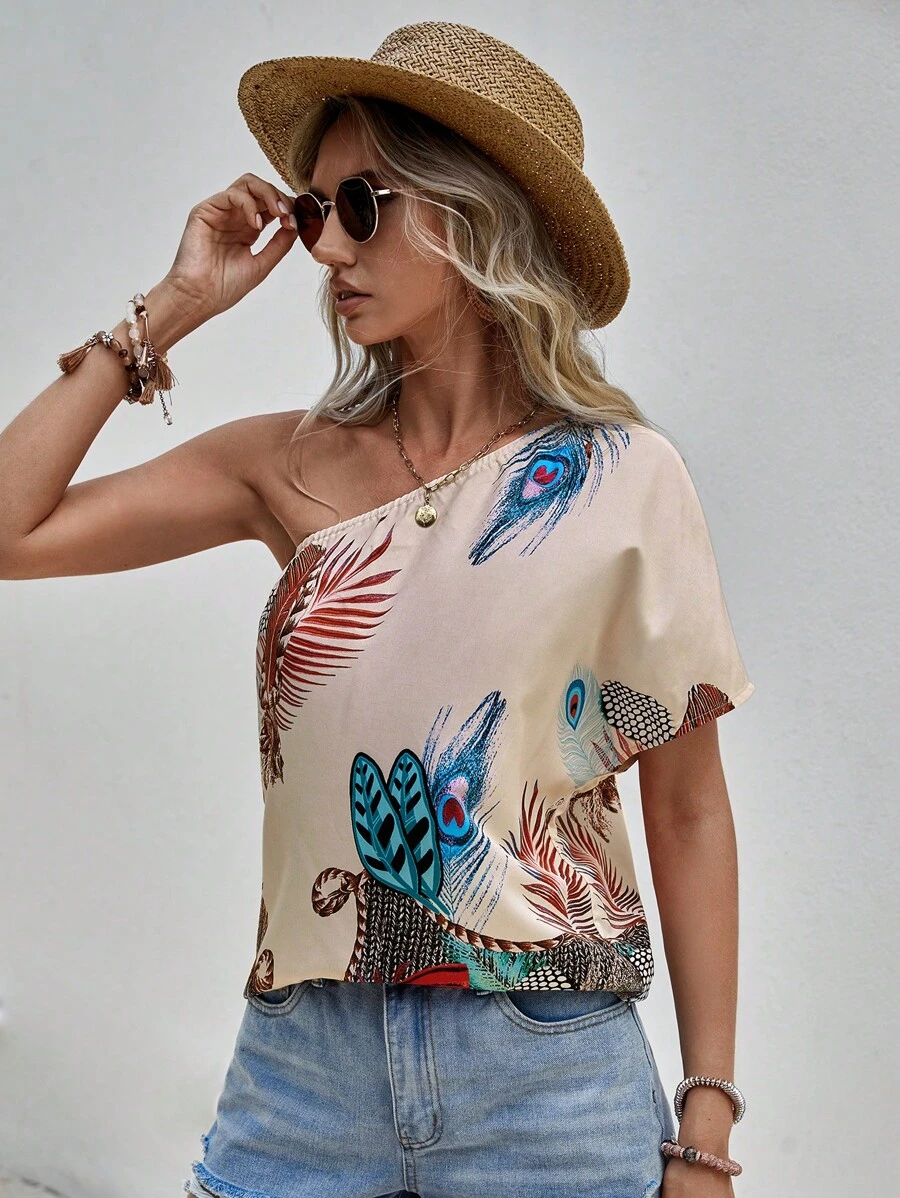 SHEIN LUNE Áo sơ mi nữ Bất đối xứng Bộ lạc Boho - Nhiều màu - Xem 1