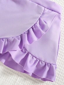 SHEIN 年輕女孩花卉和字母圖形t恤和荷葉邊裙子 - 彩色 - 查看 4