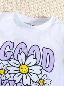 SHEIN 年輕女孩花卉和字母圖形t恤和荷葉邊裙子 - 彩色 - 查看 5