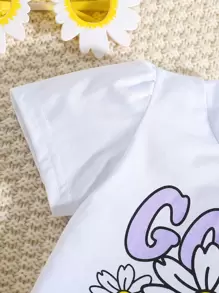 SHEIN 年輕女孩花卉和字母圖形t恤和荷葉邊裙子 - 彩色 - 查看 6