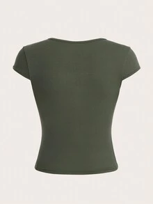 ROMWE Fairycore 蝴蝶和標語圖案T恤 - 軍綠色 - 查看 2