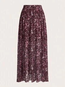 Anis Illustration 植物圖案半身裙 - 酒紅色 - 查看 2