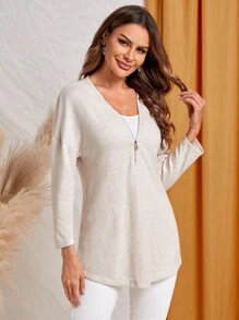 EMERY ROSE 半拉鏈落肩T恤 - 杏色 - 查看 4