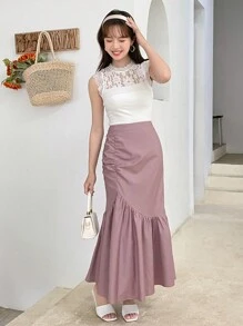 DAZY Falda unicolor fruncido bajo con fruncido