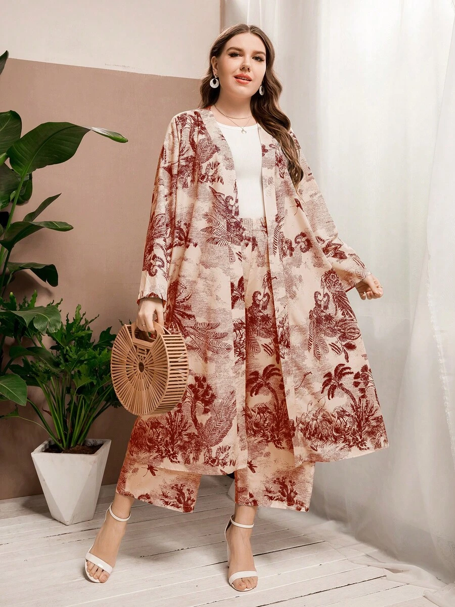 Al Najma Hơn Bản in nhiệt đới Mở Mặt trước áo & Quần - Nhiều màu - Xem 1