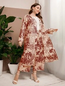 Al Najma Hơn Bản in nhiệt đới Mở Mặt trước áo & Quần - Nhiều màu - Xem 3